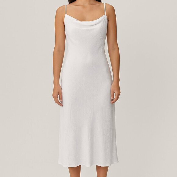 RESA Dresses & Skirts - Resa White Cowl Neck Midi Dress XS